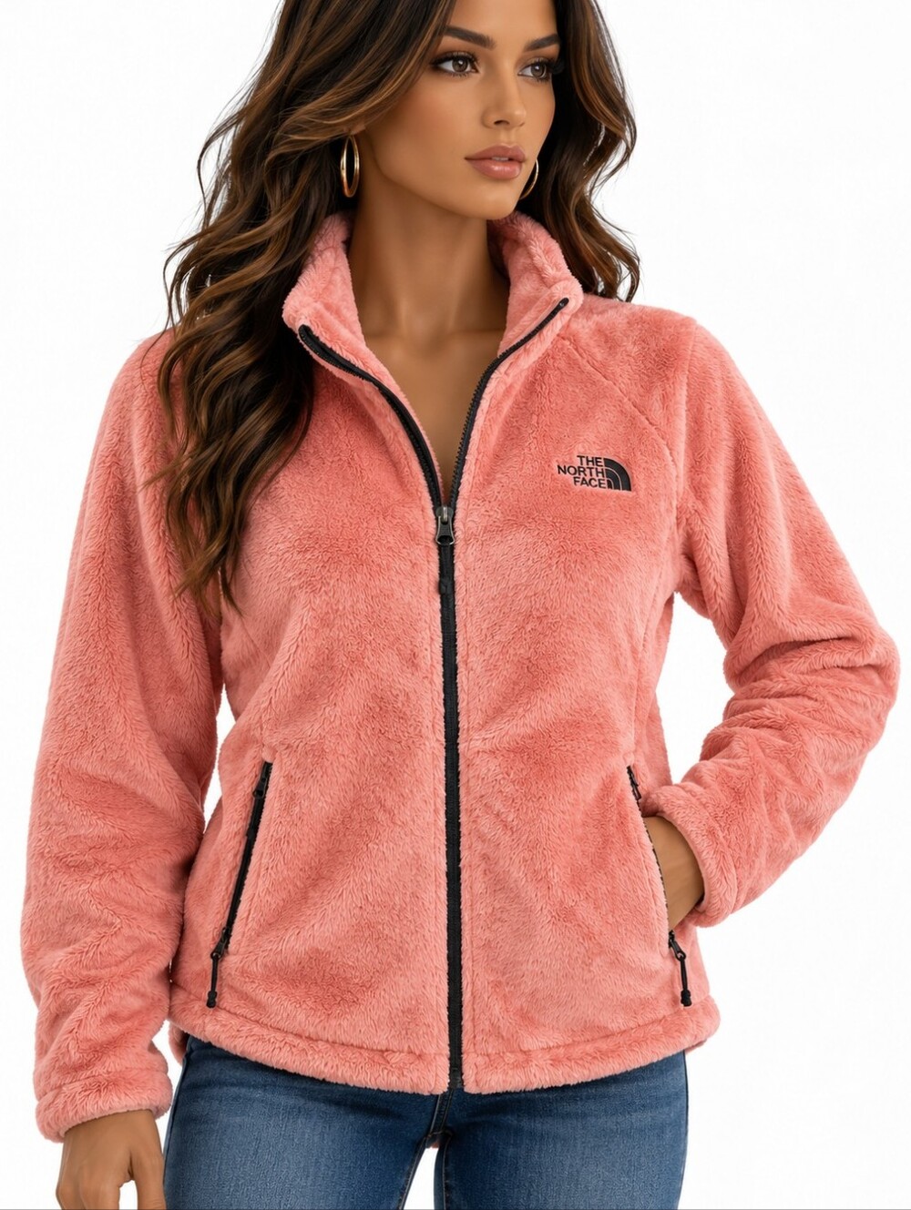 The North Face Pink Fuzzy High Pile Fleece Full Zip Jacket Y2K Winter & Fall